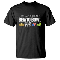 I'm Just Here for the Benito Bowl Funny Puerto Rican Game Day T Shirt Plantains Chairs and Flag Music Fans