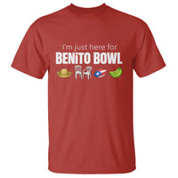 I'm Just Here for the Benito Bowl Funny Puerto Rican Game Day T Shirt Plantains Chairs and Flag Music Fans