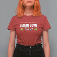 I'm Just Here for the Benito Bowl Funny Puerto Rican Game Day T Shirt For Women Plantains Chairs and Flag Music Fans