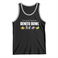 I'm Just Here for the Benito Bowl Funny Puerto Rican Game Day Tank Top Plantains Chairs and Flag Music Fans