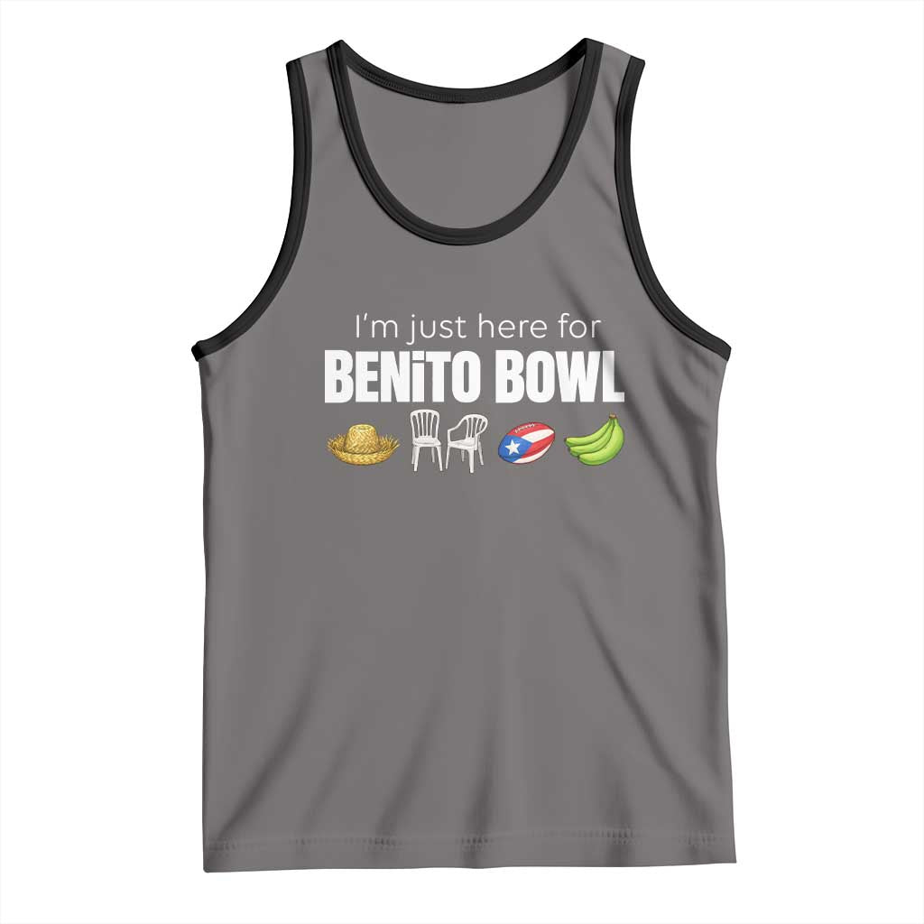 I'm Just Here for the Benito Bowl Funny Puerto Rican Game Day Tank Top Plantains Chairs and Flag Music Fans