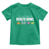 I'm Just Here for the Benito Bowl Funny Puerto Rican Game Day Toddler T Shirt Plantains Chairs and Flag Music Fans