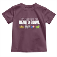 I'm Just Here for the Benito Bowl Funny Puerto Rican Game Day Toddler T Shirt Plantains Chairs and Flag Music Fans
