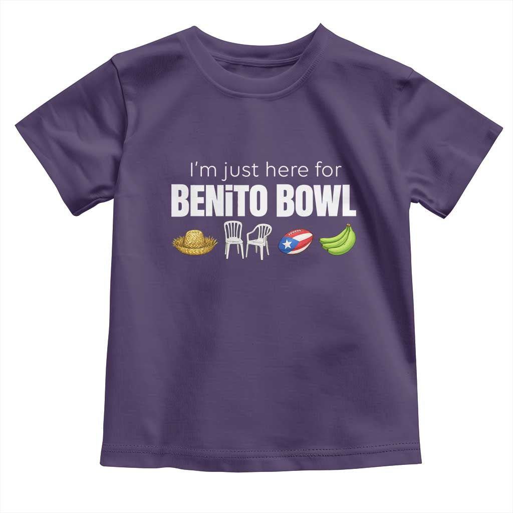 I'm Just Here for the Benito Bowl Funny Puerto Rican Game Day Toddler T Shirt Plantains Chairs and Flag Music Fans