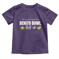 I'm Just Here for the Benito Bowl Funny Puerto Rican Game Day Toddler T Shirt Plantains Chairs and Flag Music Fans
