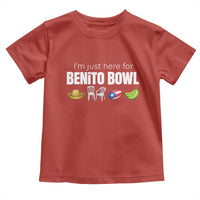 I'm Just Here for the Benito Bowl Funny Puerto Rican Game Day Toddler T Shirt Plantains Chairs and Flag Music Fans
