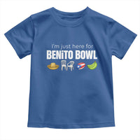 I'm Just Here for the Benito Bowl Funny Puerto Rican Game Day Toddler T Shirt Plantains Chairs and Flag Music Fans