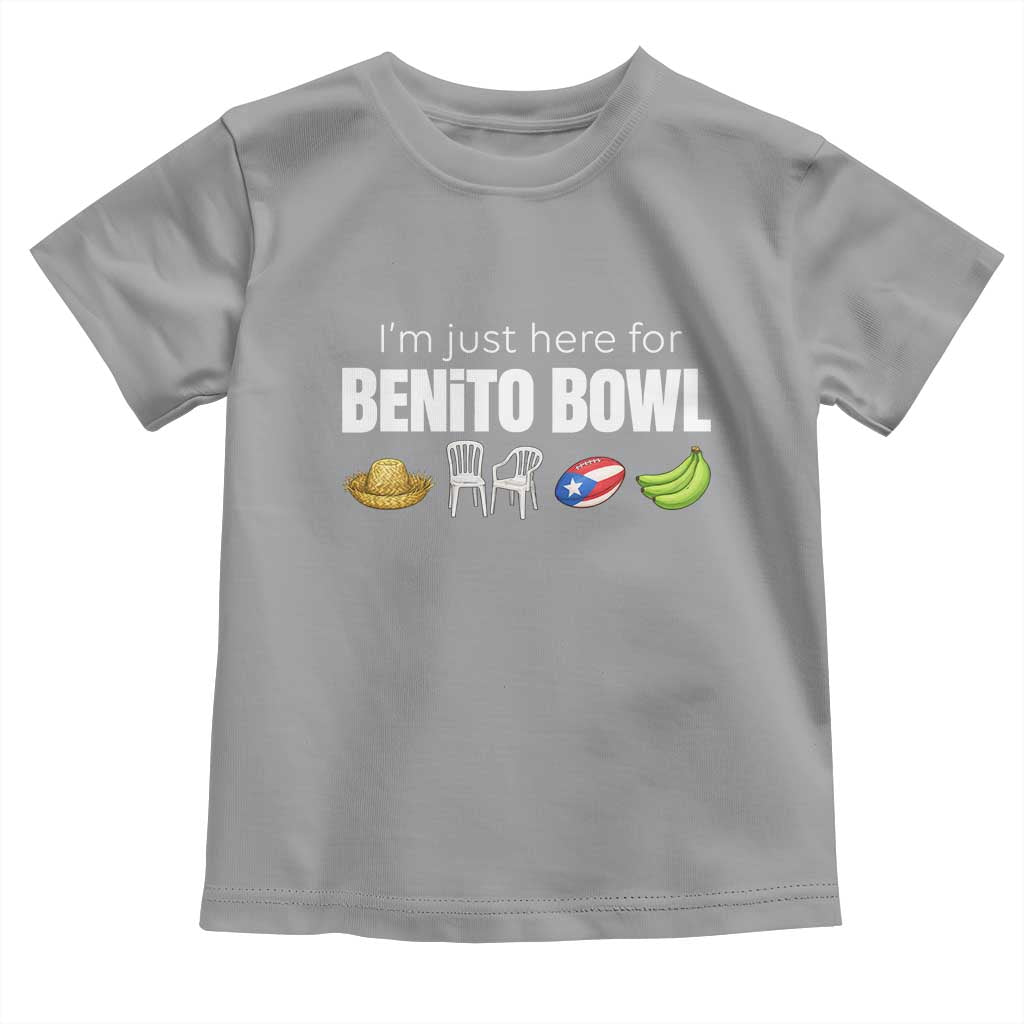 I'm Just Here for the Benito Bowl Funny Puerto Rican Game Day Toddler T Shirt Plantains Chairs and Flag Music Fans