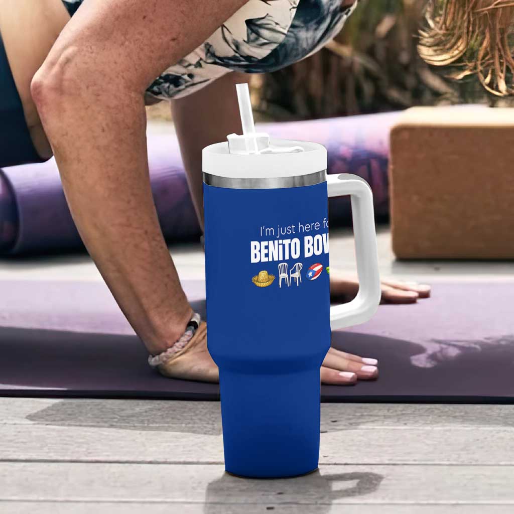 I'm Just Here for the Benito Bowl Funny Puerto Rican Game Day Tumbler With Handle Plantains Chairs and Flag Music Fans