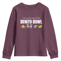 I'm Just Here for the Benito Bowl Funny Puerto Rican Game Day Youth Sweatshirt Plantains Chairs and Flag Music Fans