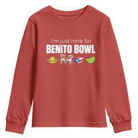 I'm Just Here for the Benito Bowl Funny Puerto Rican Game Day Youth Sweatshirt Plantains Chairs and Flag Music Fans