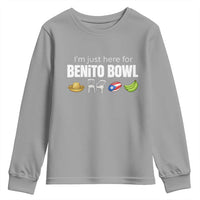 I'm Just Here for the Benito Bowl Funny Puerto Rican Game Day Youth Sweatshirt Plantains Chairs and Flag Music Fans