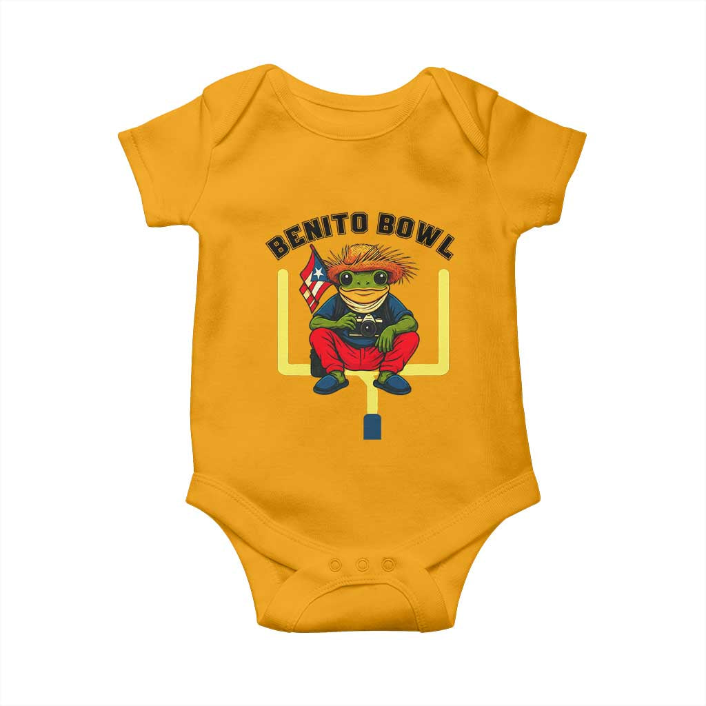Benito Bowl Coquí Frog Football Baby Onesie Funny Puerto Rico Flag Game Day Music Fans