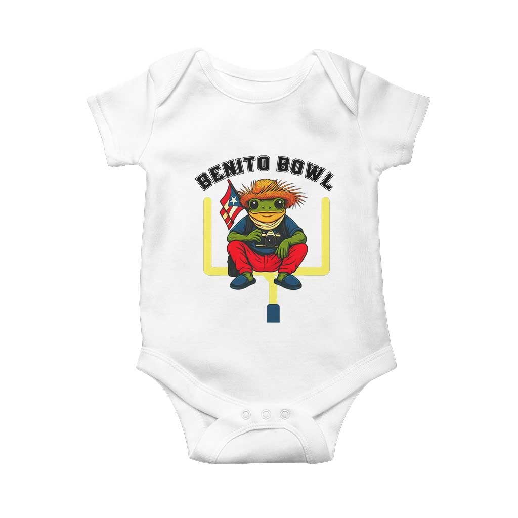 Benito Bowl Coquí Frog Football Baby Onesie Funny Puerto Rico Flag Game Day Music Fans