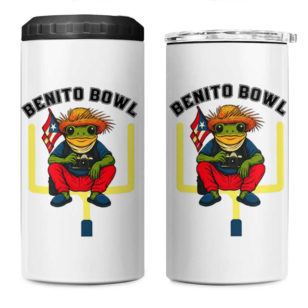 Benito Bowl Coquí Frog Football 4 in 1 Can Cooler Tumbler Funny Puerto Rico Flag Game Day Music Fans