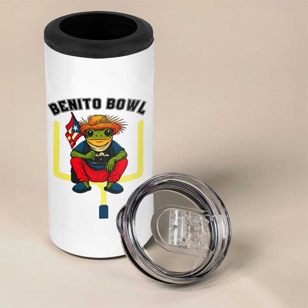 Benito Bowl Coquí Frog Football 4 in 1 Can Cooler Tumbler Funny Puerto Rico Flag Game Day Music Fans