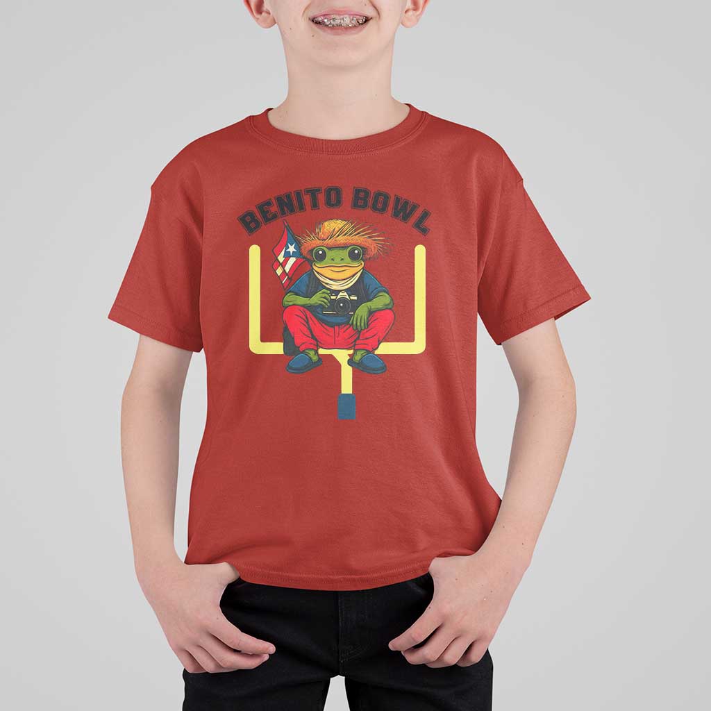 Benito Bowl Coquí Frog Football T Shirt For Kid Funny Puerto Rico Flag Game Day Music Fans