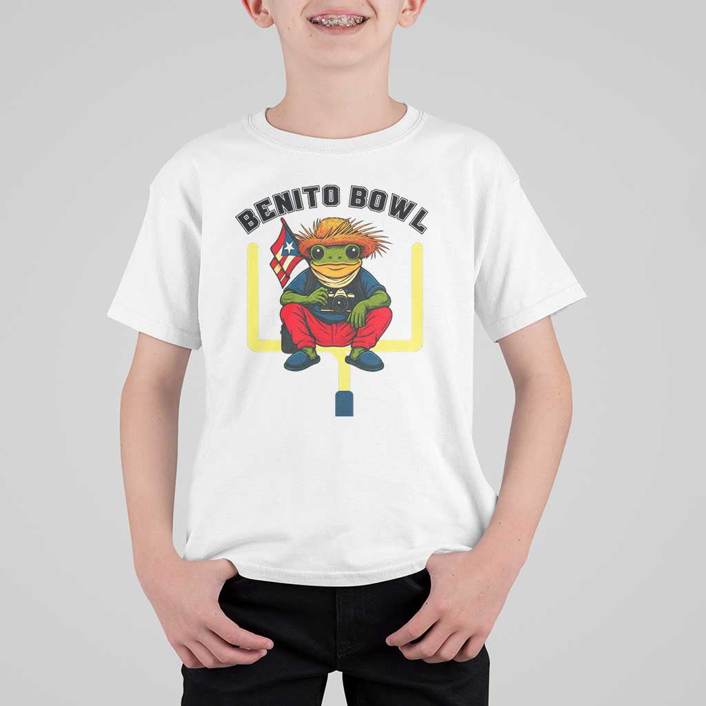 Benito Bowl Coquí Frog Football T Shirt For Kid Funny Puerto Rico Flag Game Day Music Fans