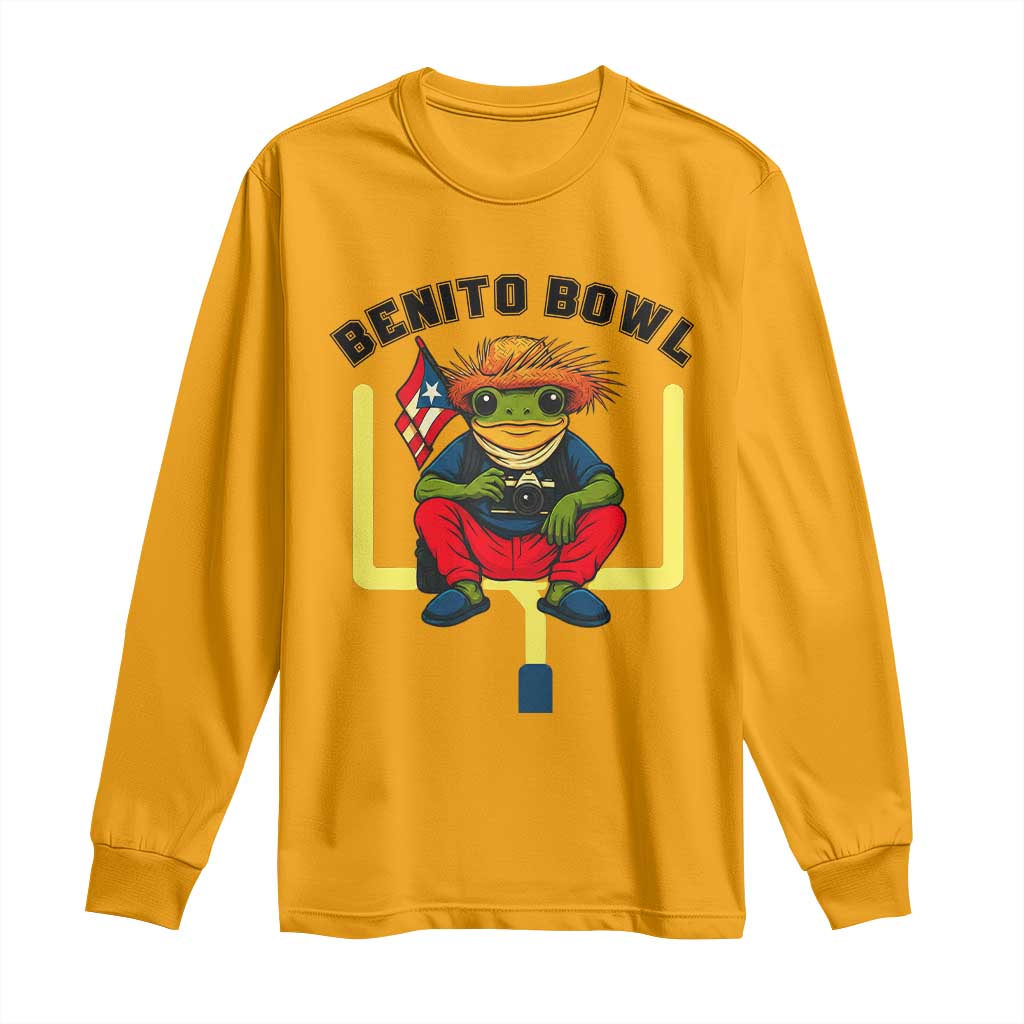 Benito Bowl Coquí Frog Football Long Sleeve Shirt Funny Puerto Rico Flag Game Day Music Fans