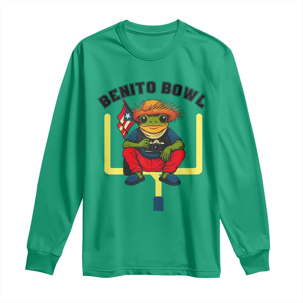 Benito Bowl Coquí Frog Football Long Sleeve Shirt Funny Puerto Rico Flag Game Day Music Fans