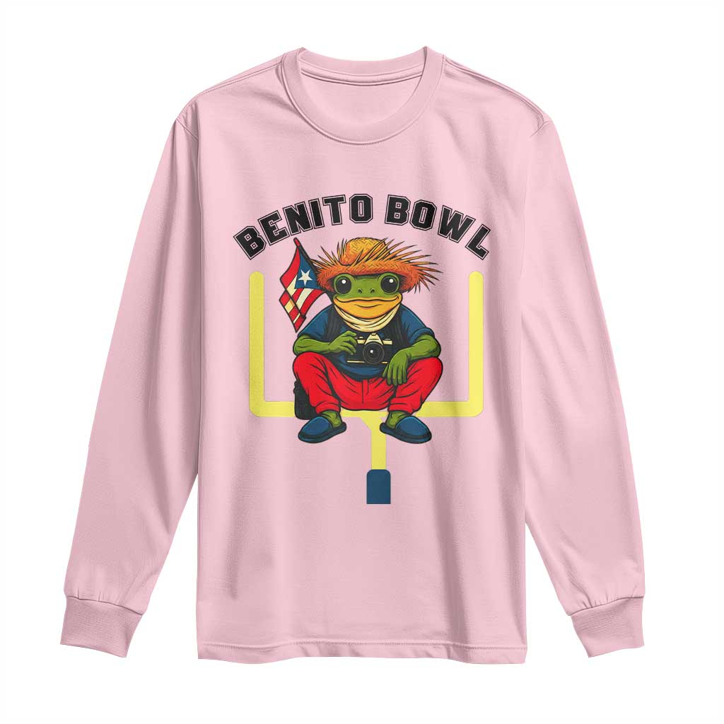 Benito Bowl Coquí Frog Football Long Sleeve Shirt Funny Puerto Rico Flag Game Day Music Fans