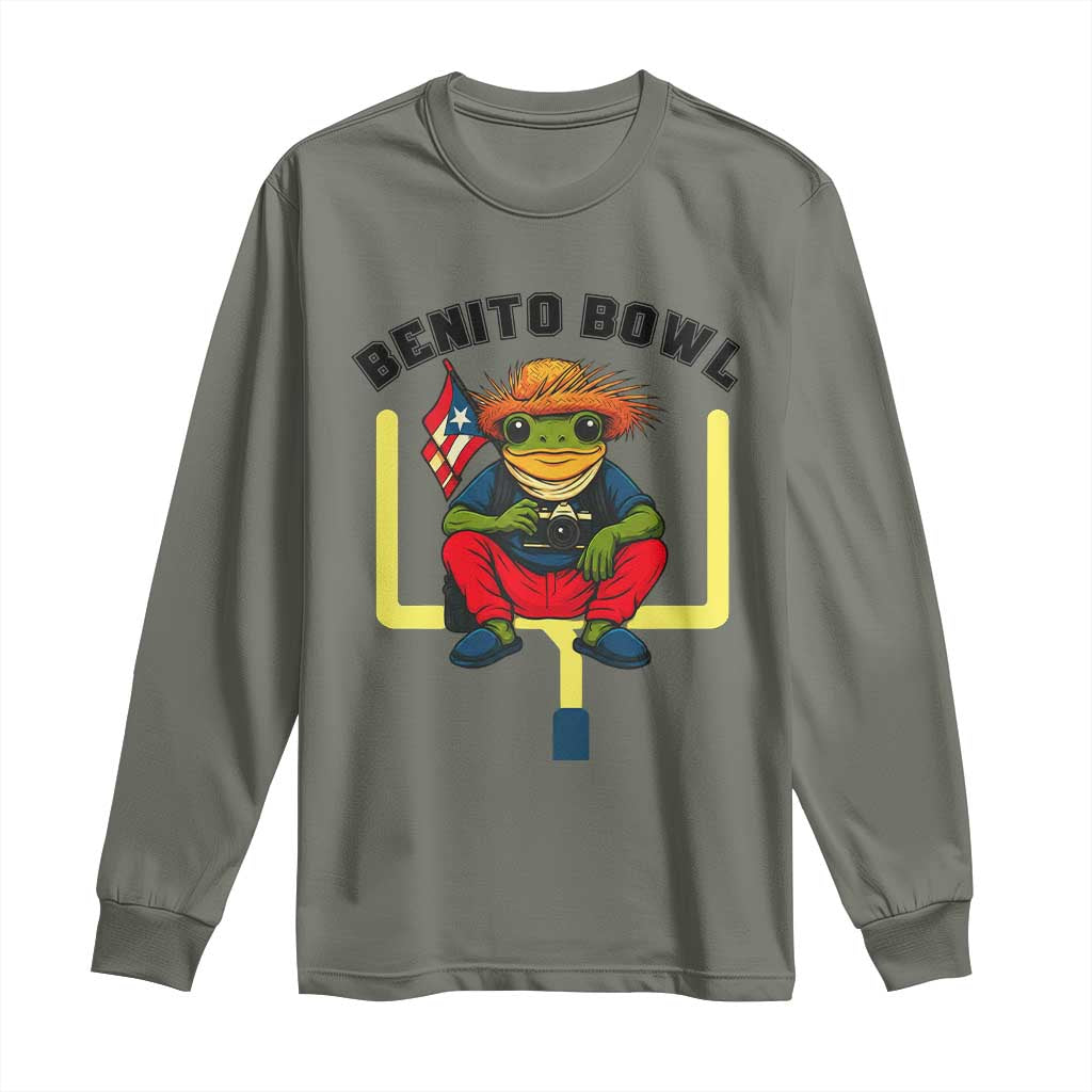 Benito Bowl Coquí Frog Football Long Sleeve Shirt Funny Puerto Rico Flag Game Day Music Fans