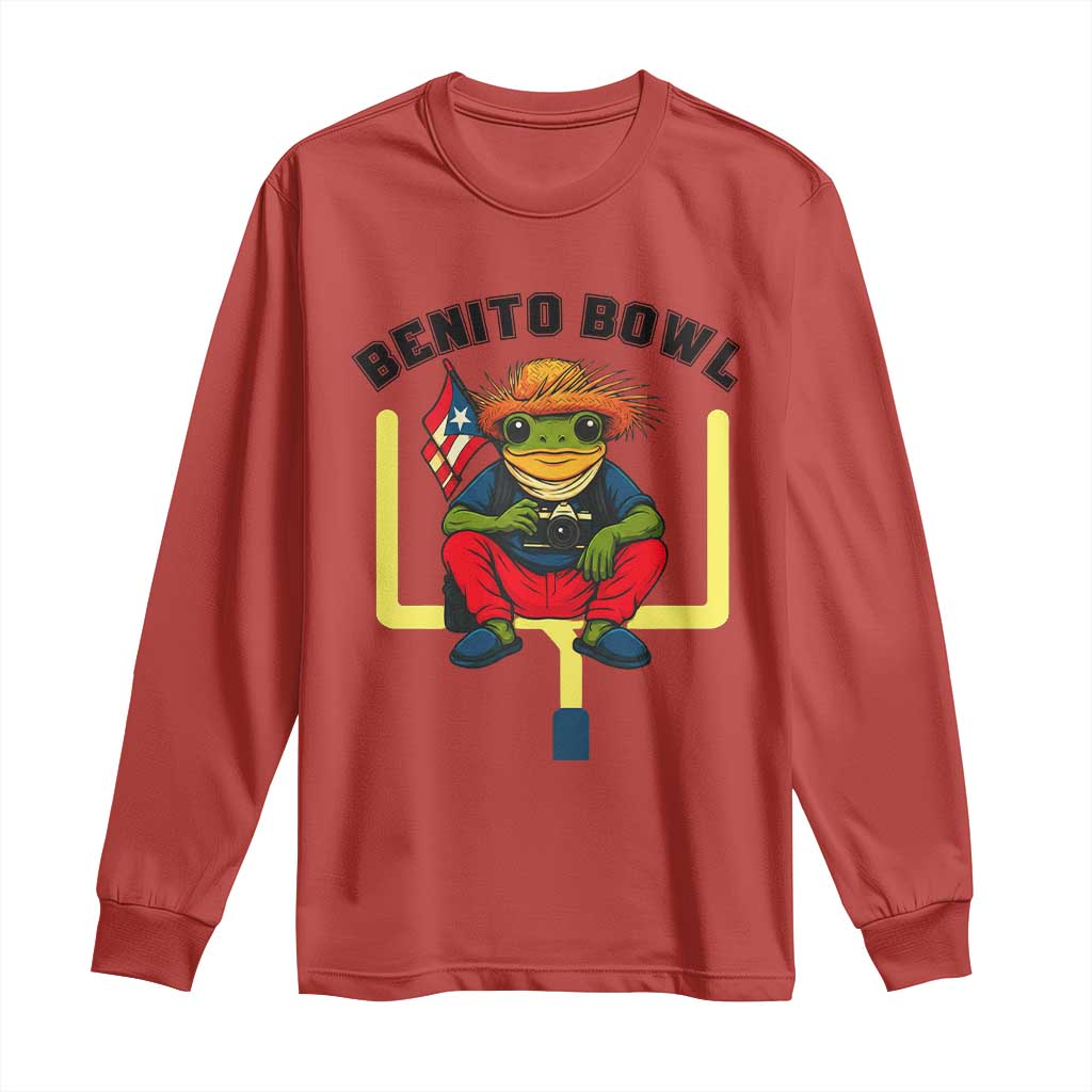 Benito Bowl Coquí Frog Football Long Sleeve Shirt Funny Puerto Rico Flag Game Day Music Fans