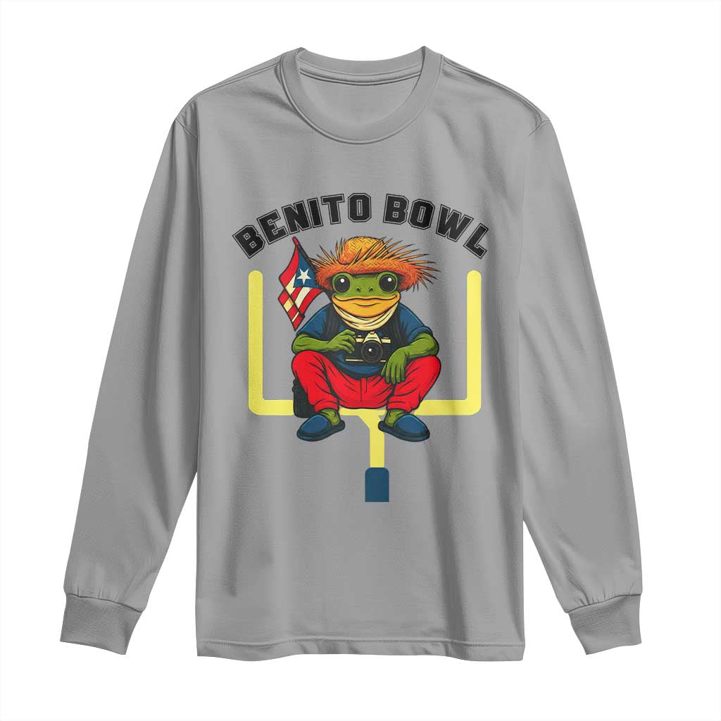 Benito Bowl Coquí Frog Football Long Sleeve Shirt Funny Puerto Rico Flag Game Day Music Fans