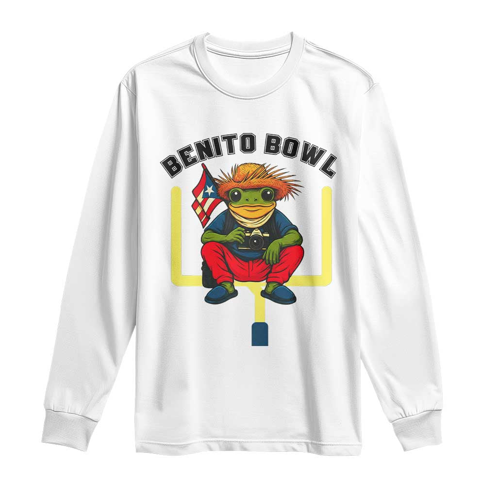 Benito Bowl Coquí Frog Football Long Sleeve Shirt Funny Puerto Rico Flag Game Day Music Fans