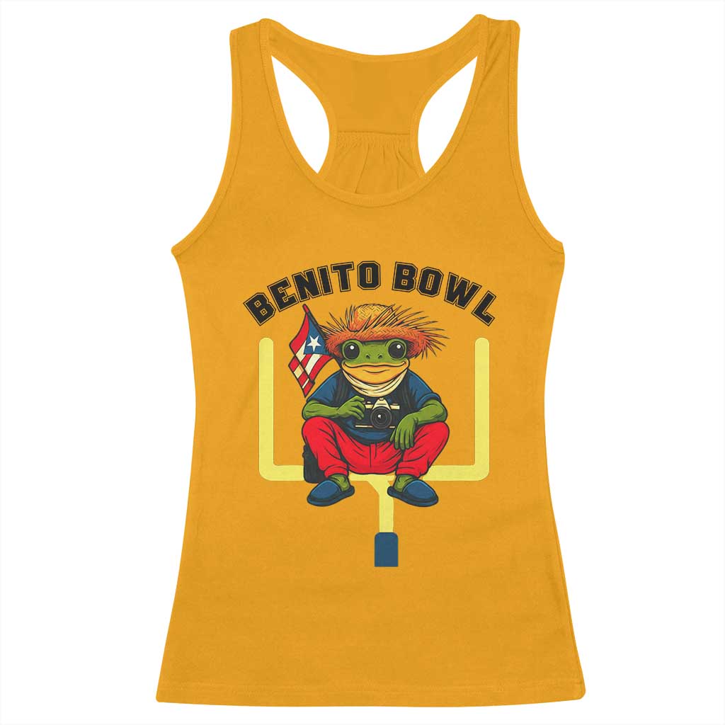 Benito Bowl Coquí Frog Football Racerback Tank Top Funny Puerto Rico Flag Game Day Music Fans