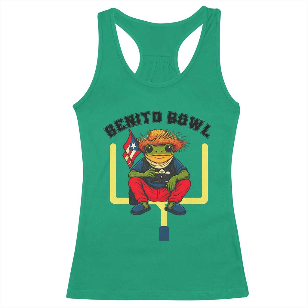 Benito Bowl Coquí Frog Football Racerback Tank Top Funny Puerto Rico Flag Game Day Music Fans