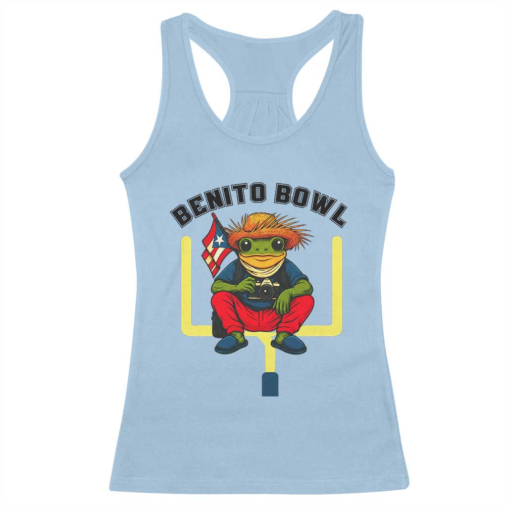 Benito Bowl Coquí Frog Football Racerback Tank Top Funny Puerto Rico Flag Game Day Music Fans