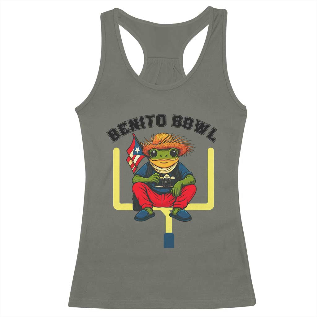 Benito Bowl Coquí Frog Football Racerback Tank Top Funny Puerto Rico Flag Game Day Music Fans