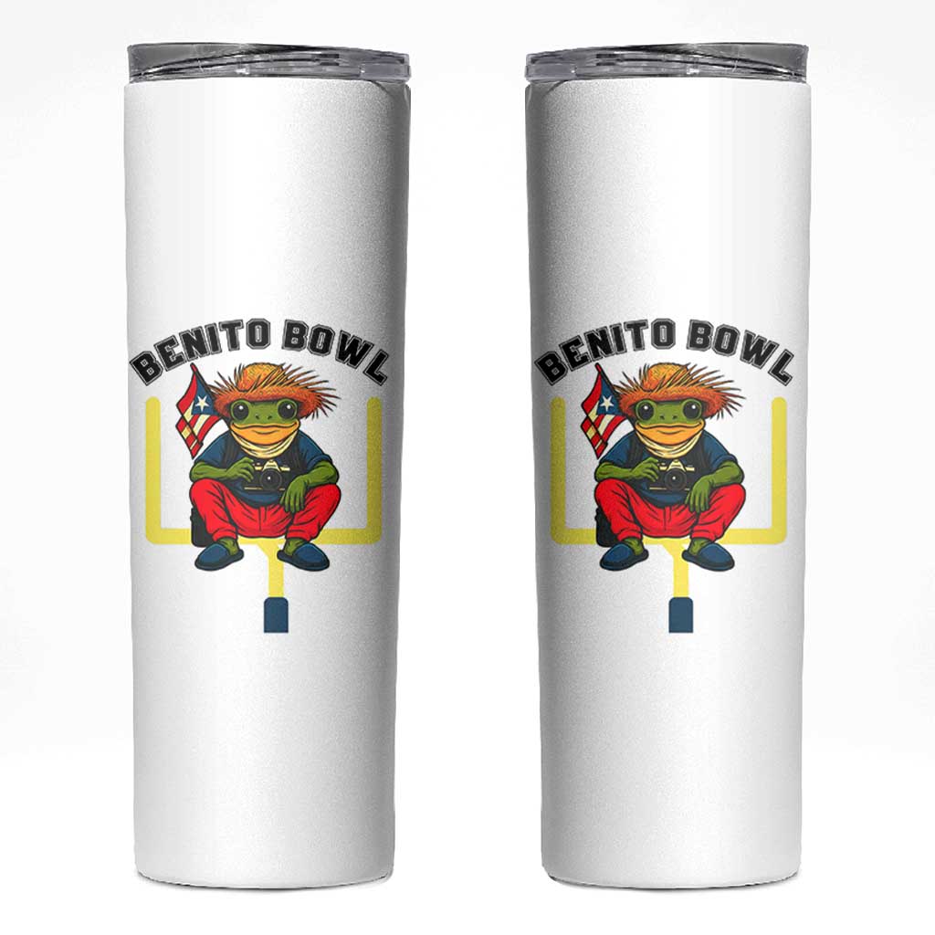 Benito Bowl Coquí Frog Football Skinny Tumbler Funny Puerto Rico Flag Game Day Music Fans