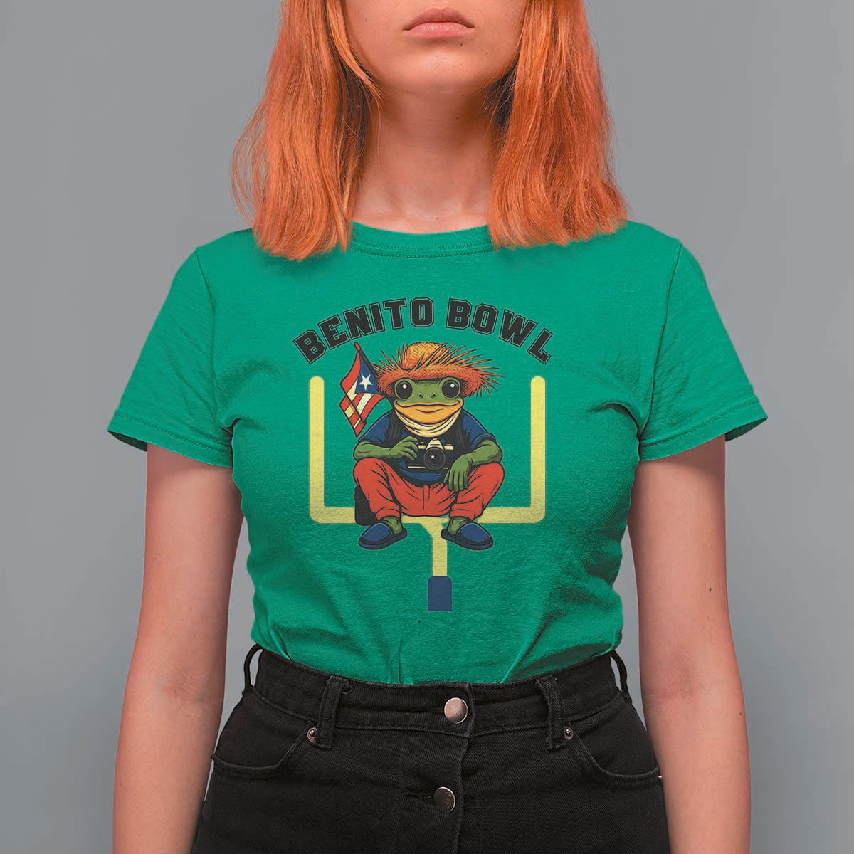 Benito Bowl Coquí Frog Football T Shirt For Women Funny Puerto Rico Flag Game Day Music Fans