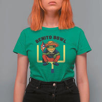 Benito Bowl Coquí Frog Football T Shirt For Women Funny Puerto Rico Flag Game Day Music Fans