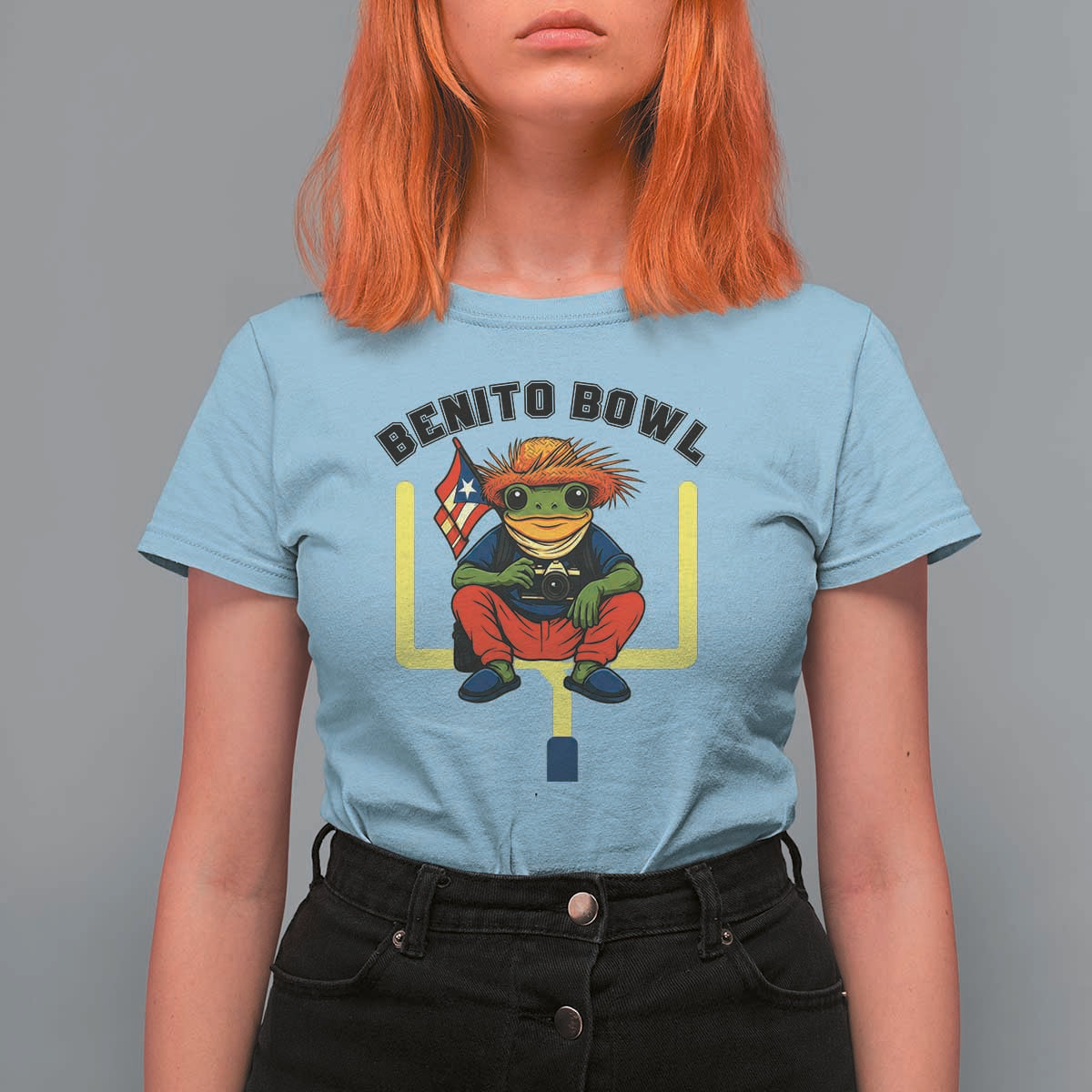 Benito Bowl Coquí Frog Football T Shirt For Women Funny Puerto Rico Flag Game Day Music Fans