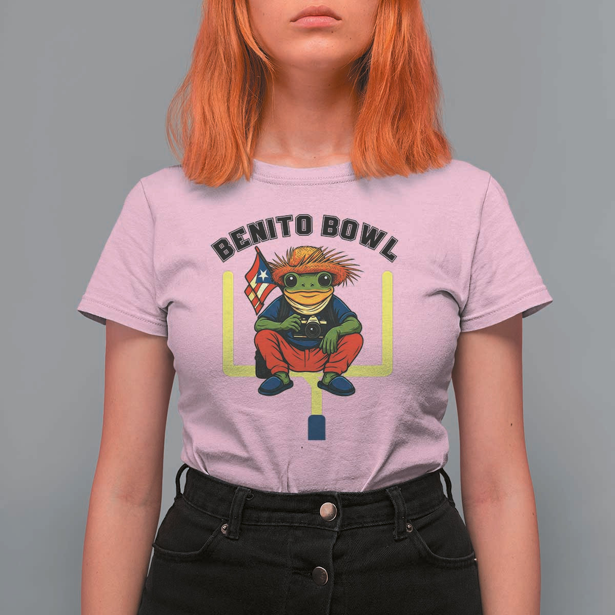 Benito Bowl Coquí Frog Football T Shirt For Women Funny Puerto Rico Flag Game Day Music Fans