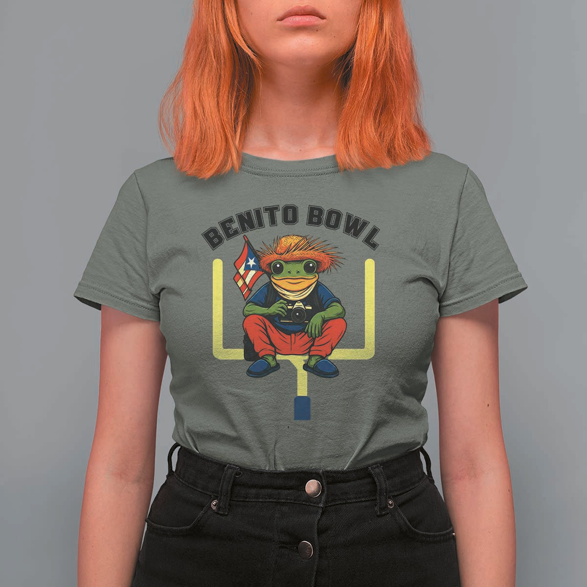 Benito Bowl Coquí Frog Football T Shirt For Women Funny Puerto Rico Flag Game Day Music Fans