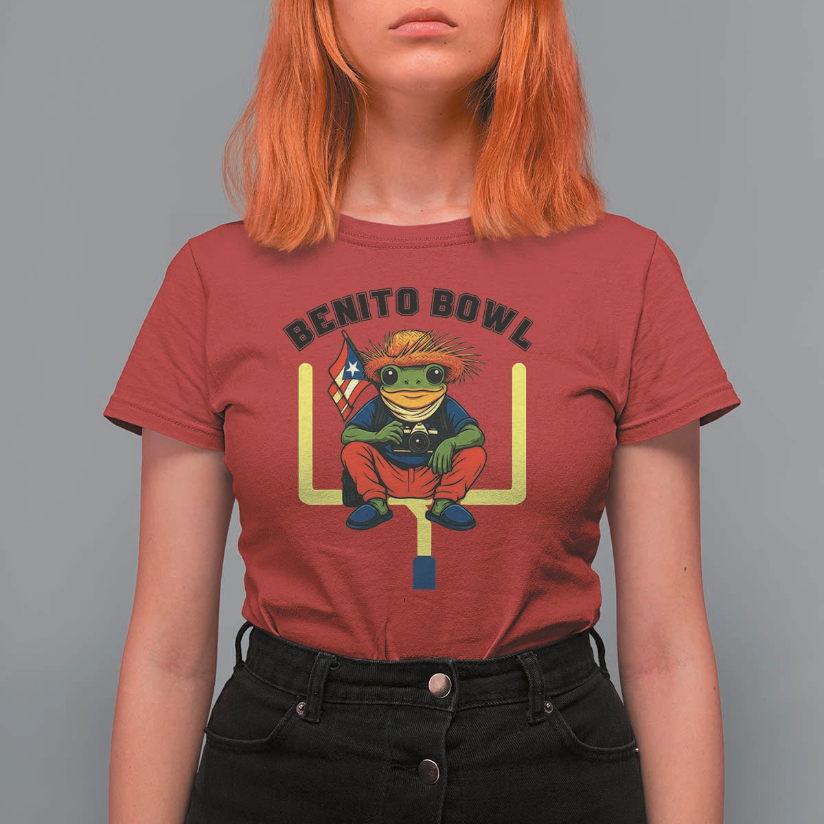 Benito Bowl Coquí Frog Football T Shirt For Women Funny Puerto Rico Flag Game Day Music Fans