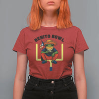 Benito Bowl Coquí Frog Football T Shirt For Women Funny Puerto Rico Flag Game Day Music Fans