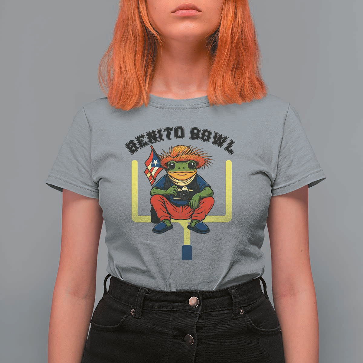 Benito Bowl Coquí Frog Football T Shirt For Women Funny Puerto Rico Flag Game Day Music Fans