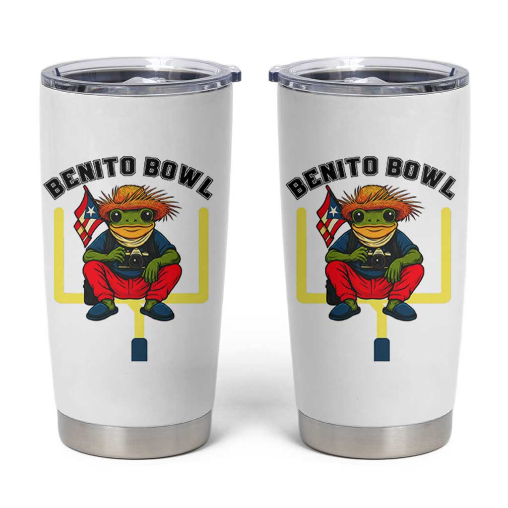 Benito Bowl Coquí Frog Football Tumbler Cup Funny Puerto Rico Flag Game Day Music Fans