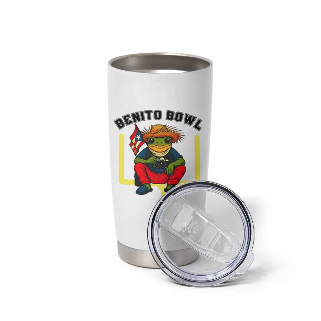 Benito Bowl Coquí Frog Football Tumbler Cup Funny Puerto Rico Flag Game Day Music Fans