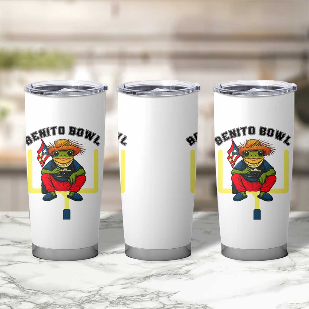 Benito Bowl Coquí Frog Football Tumbler Cup Funny Puerto Rico Flag Game Day Music Fans