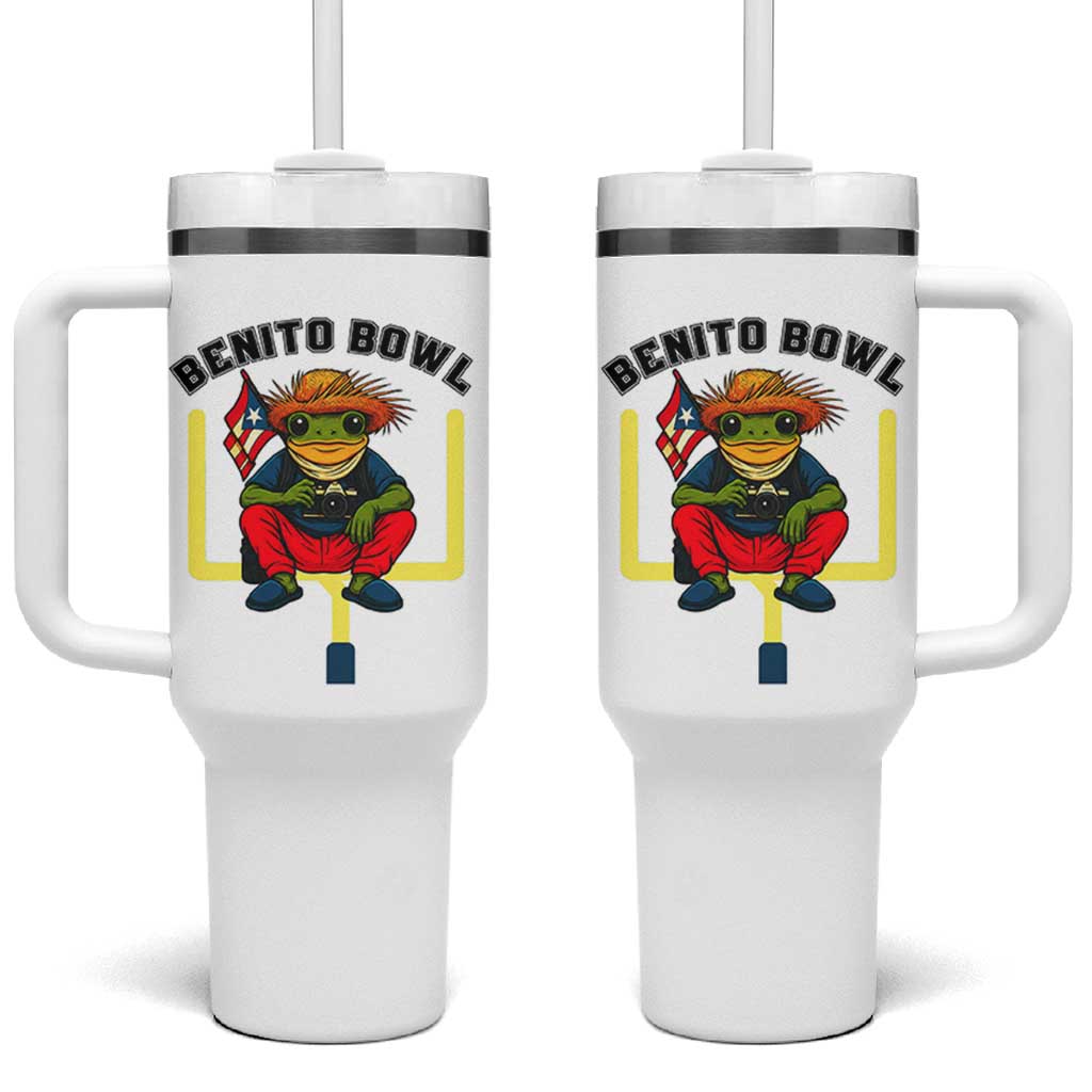 Benito Bowl Coquí Frog Football Tumbler With Handle Funny Puerto Rico Flag Game Day Music Fans