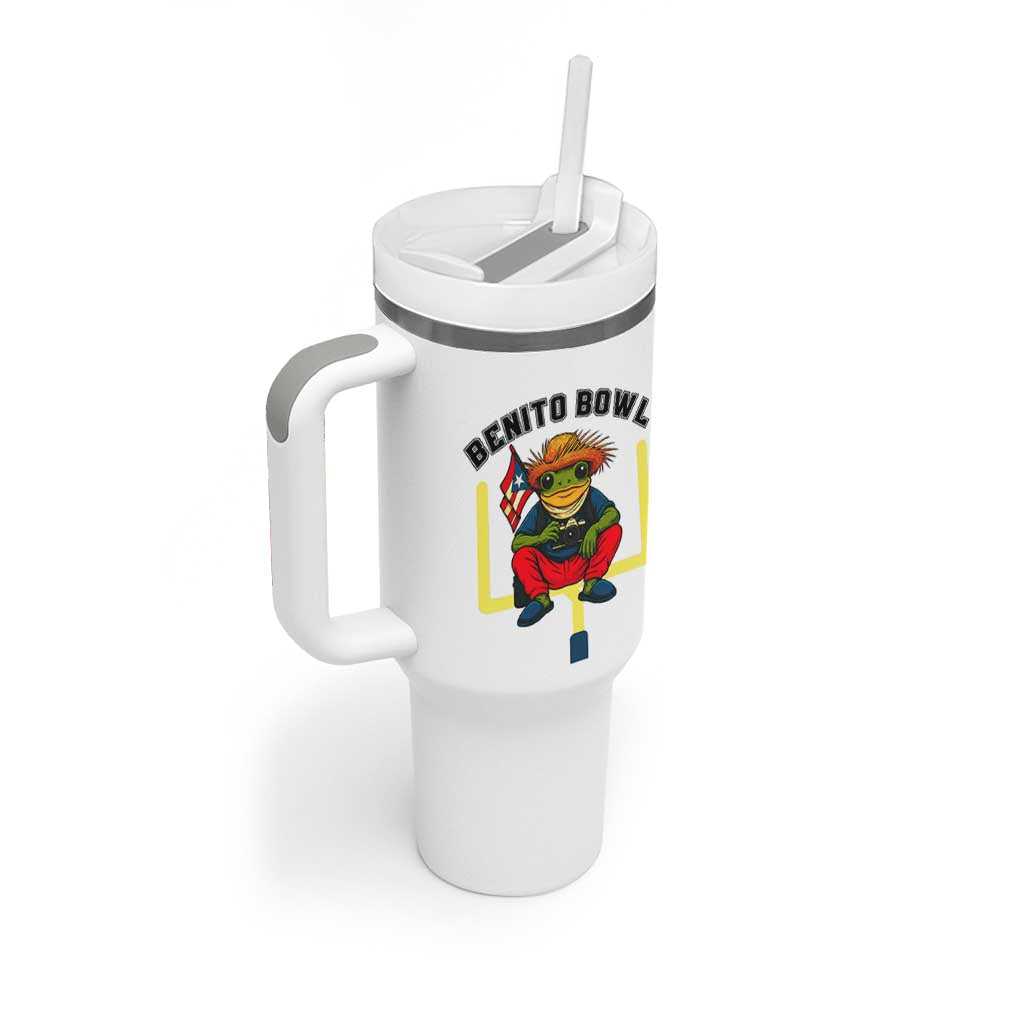 Benito Bowl Coquí Frog Football Tumbler With Handle Funny Puerto Rico Flag Game Day Music Fans