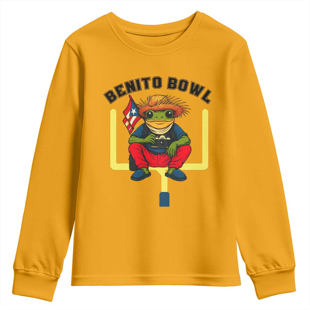 Benito Bowl Coquí Frog Football Youth Sweatshirt Funny Puerto Rico Flag Game Day Music Fans