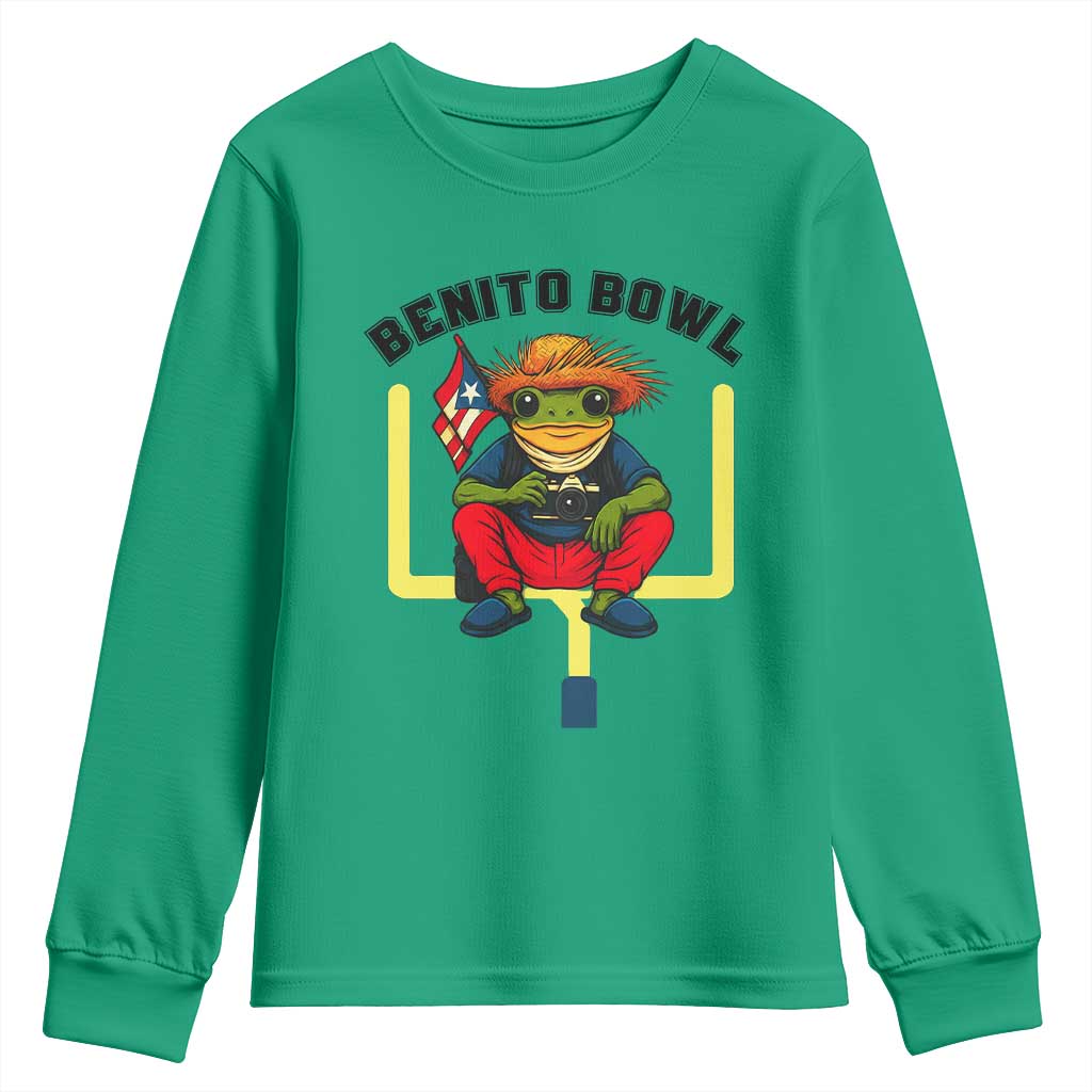 Benito Bowl Coquí Frog Football Youth Sweatshirt Funny Puerto Rico Flag Game Day Music Fans