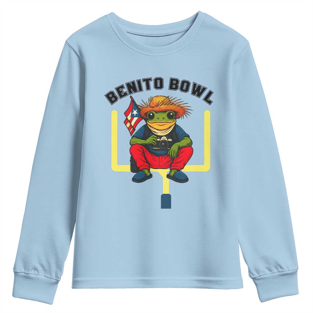 Benito Bowl Coquí Frog Football Youth Sweatshirt Funny Puerto Rico Flag Game Day Music Fans
